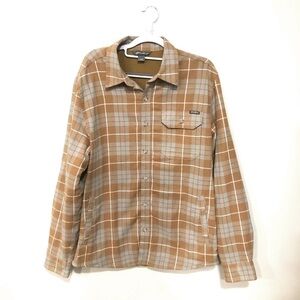 Eddie Bauer Tan and Gray-Blue Plaid Shirt Jacket Men’s Medium